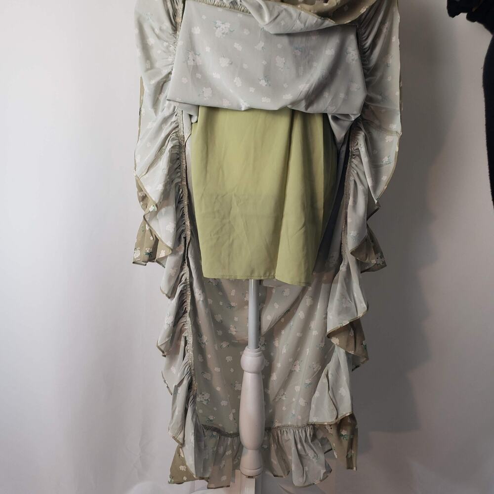 NWT WEWOREWHAT Hi-Low Polka Dot Green Floral Pattern Ruffle Peasant Dress S - Picture 10 of 16